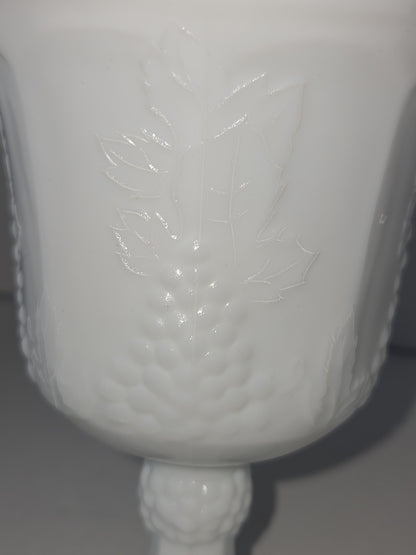 Vintage Milk Glass Indiana Glass Colony Harvest Grape Pattern Footed Water Goblets Set Of 2