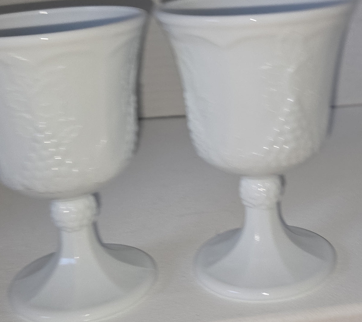 Vintage Milk Glass Indiana Glass Colony Harvest Grape Pattern Footed Water Goblets Set Of 2