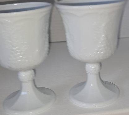 Vintage Milk Glass Indiana Glass Colony Harvest Grape Pattern Footed Water Goblets Set Of 2