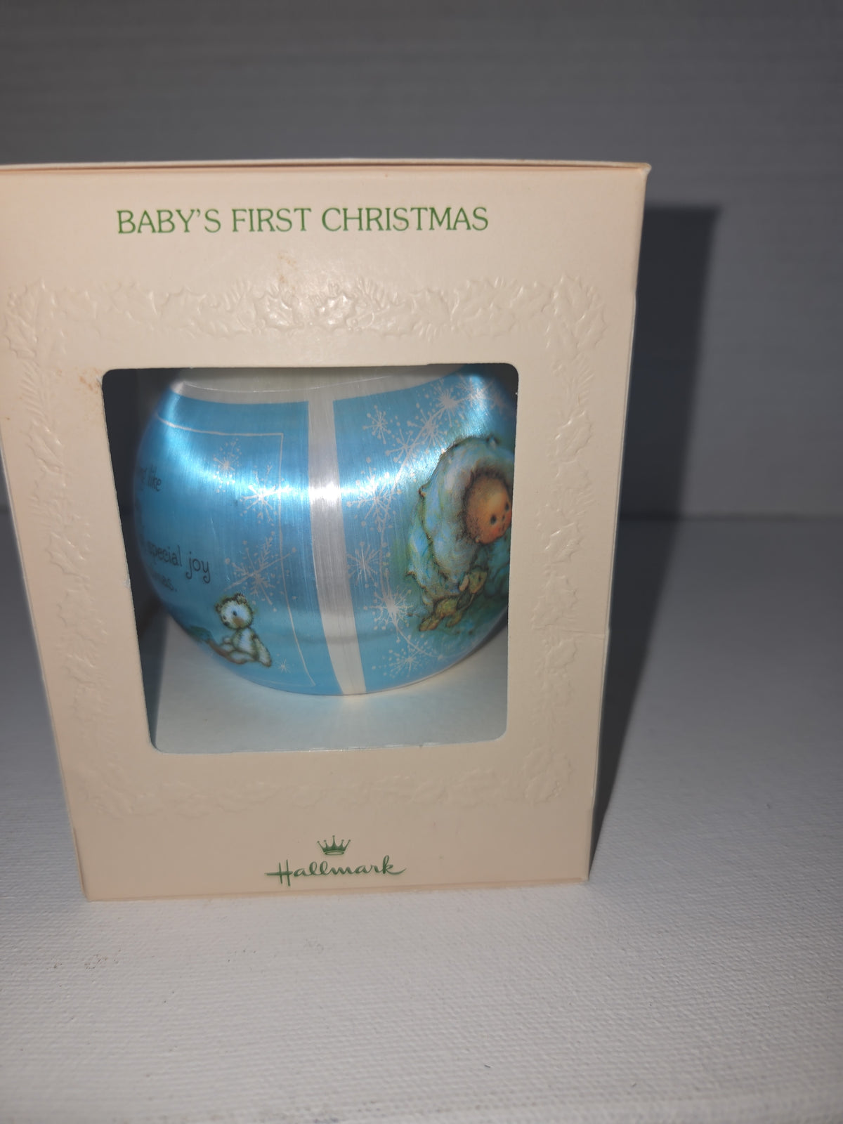 Vintage 1981 Hallmark Baby’s First Christmas Ornament | Blue Satin Ball | Boxed (Copy)
