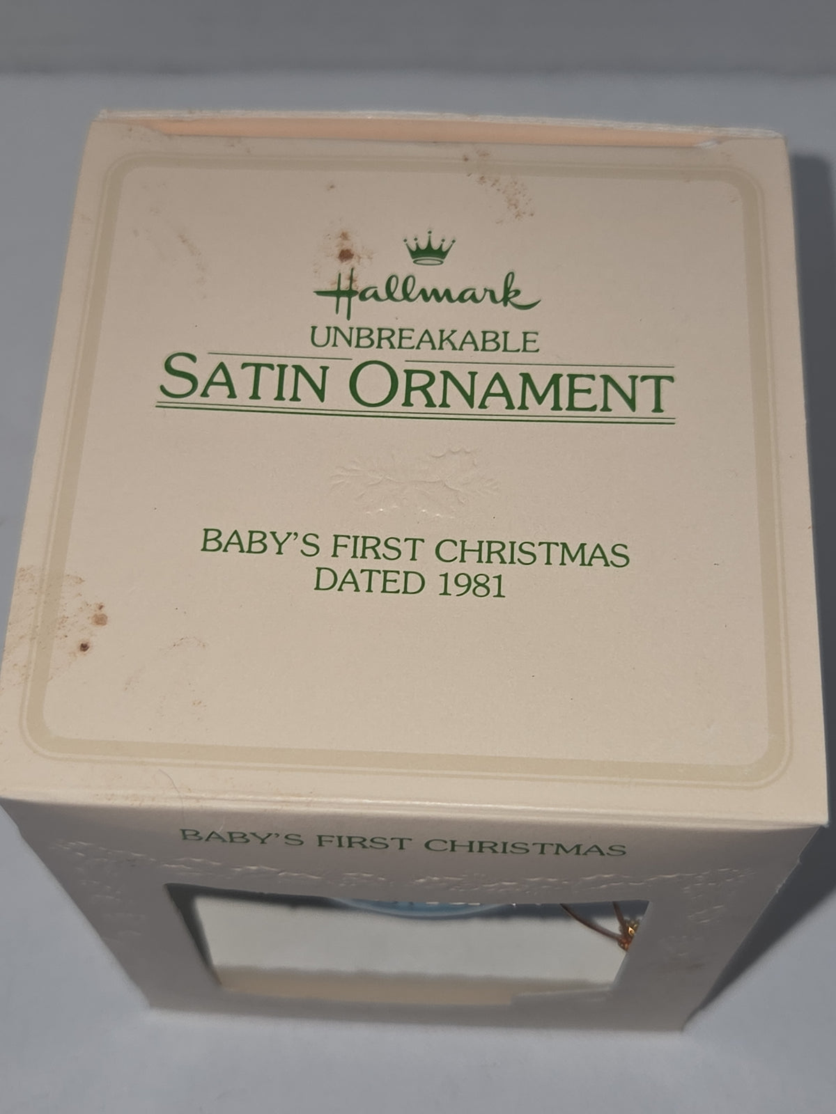 Vintage 1981 Hallmark Baby’s First Christmas Ornament | Blue Satin Ball | Boxed (Copy)