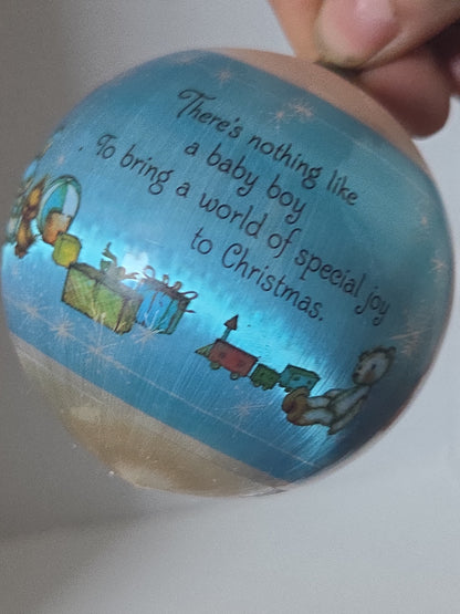 Vintage 1981 Hallmark Baby’s First Christmas Ornament | Blue Satin Ball | Boxed (Copy)