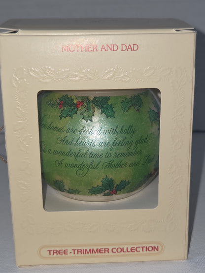 Vintage Hallmark Tree-Trimmer Glass Ornament Mother And Dad Dated 1980 Tree Trimmer Collection 1980 (Copy)