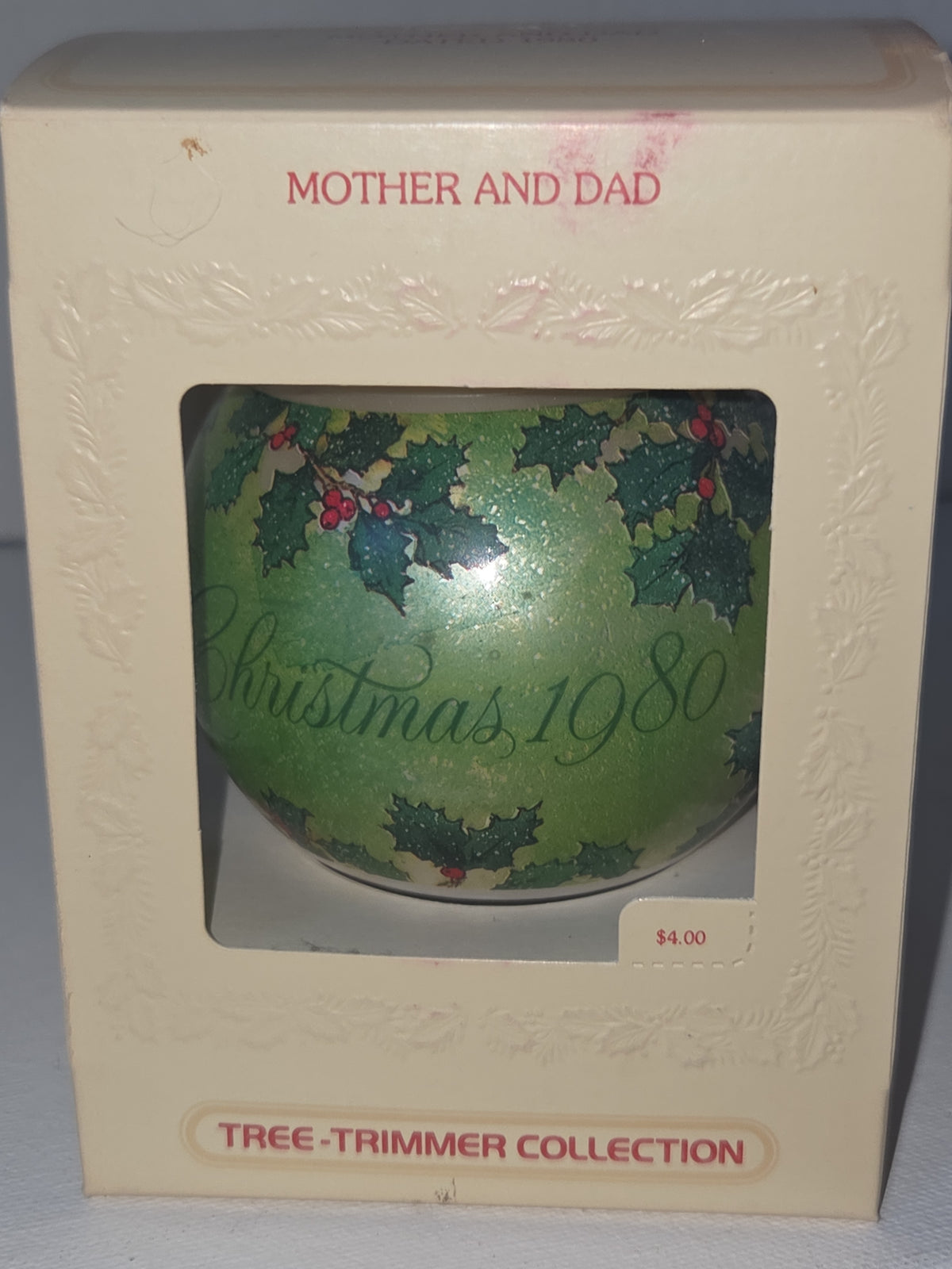 Vintage Hallmark Tree-Trimmer Glass Ornament Mother And Dad Dated 1980 Tree Trimmer Collection 1980 (Copy)