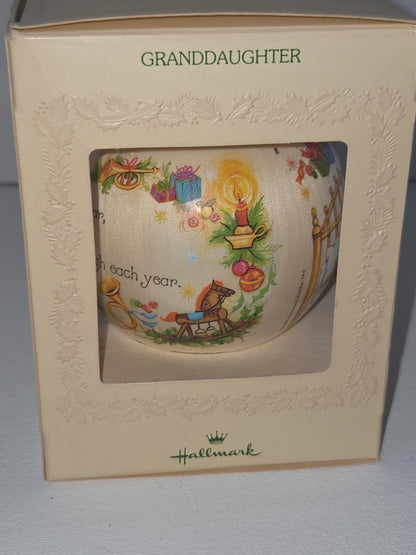 Vintage Hallmark Ornament for Granddaughter Girl Christmas Satin Round Ball 1980 (Copy)