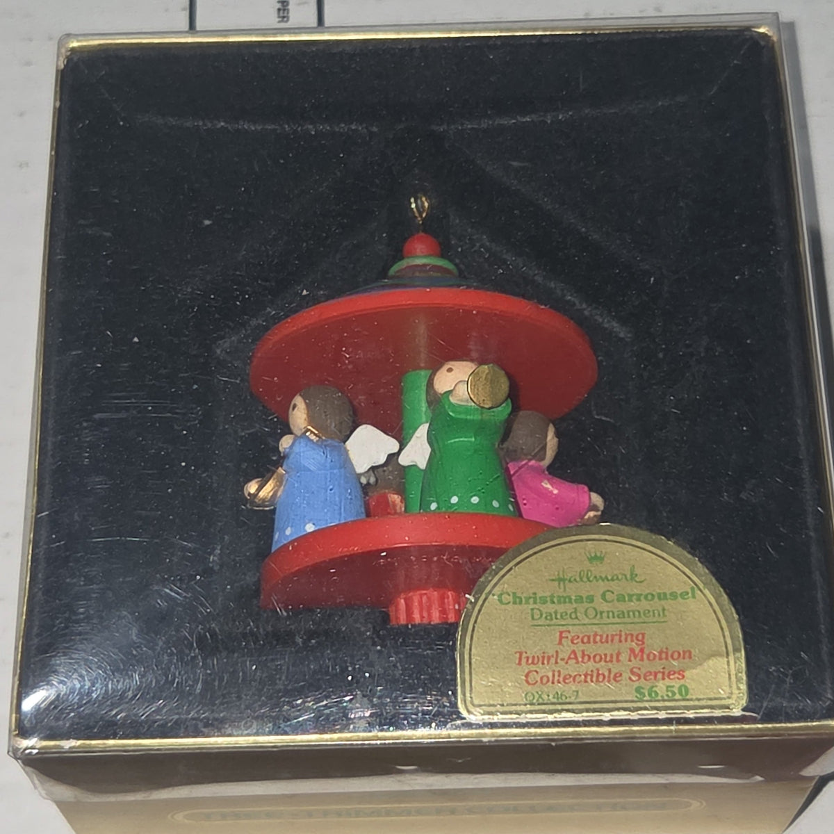 Vintage Hallmark Tree-Trimmer Ornament Christmas Carrousel Twirl-About Motion Angels Carousel