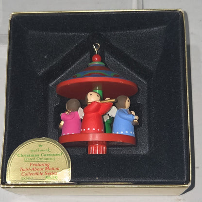 Vintage Hallmark Tree-Trimmer Ornament Christmas Carrousel Twirl-About Motion Angels Carousel