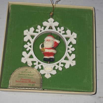Vintage Hallmark Tree-Trimmer Collection Ornament Santa's Here Twirl-About Motion 1979 No Plastic Top