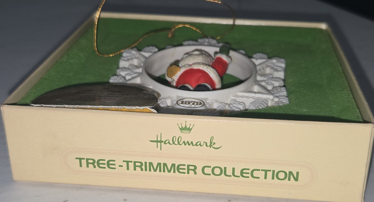 Vintage Hallmark Tree-Trimmer Collection Ornament Santa's Here Twirl-About Motion 1979 No Plastic Top