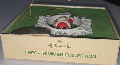 Vintage Hallmark Tree-Trimmer Collection Ornament Santa's Here Twirl-About Motion 1979 No Plastic Top