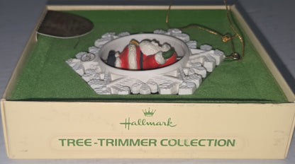 Vintage Hallmark Tree-Trimmer Collection Ornament Santa's Here Twirl-About Motion 1979 No Plastic Top