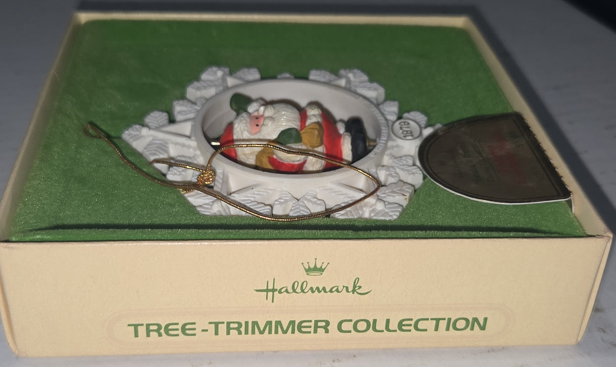 Vintage Hallmark Tree-Trimmer Collection Ornament Santa's Here Twirl-About Motion 1979 No Plastic Top