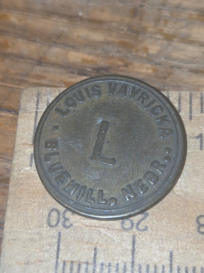 Vintage Metal Trade Token or Merchant Token Louis Vavricka in Blue Hill Nebraska