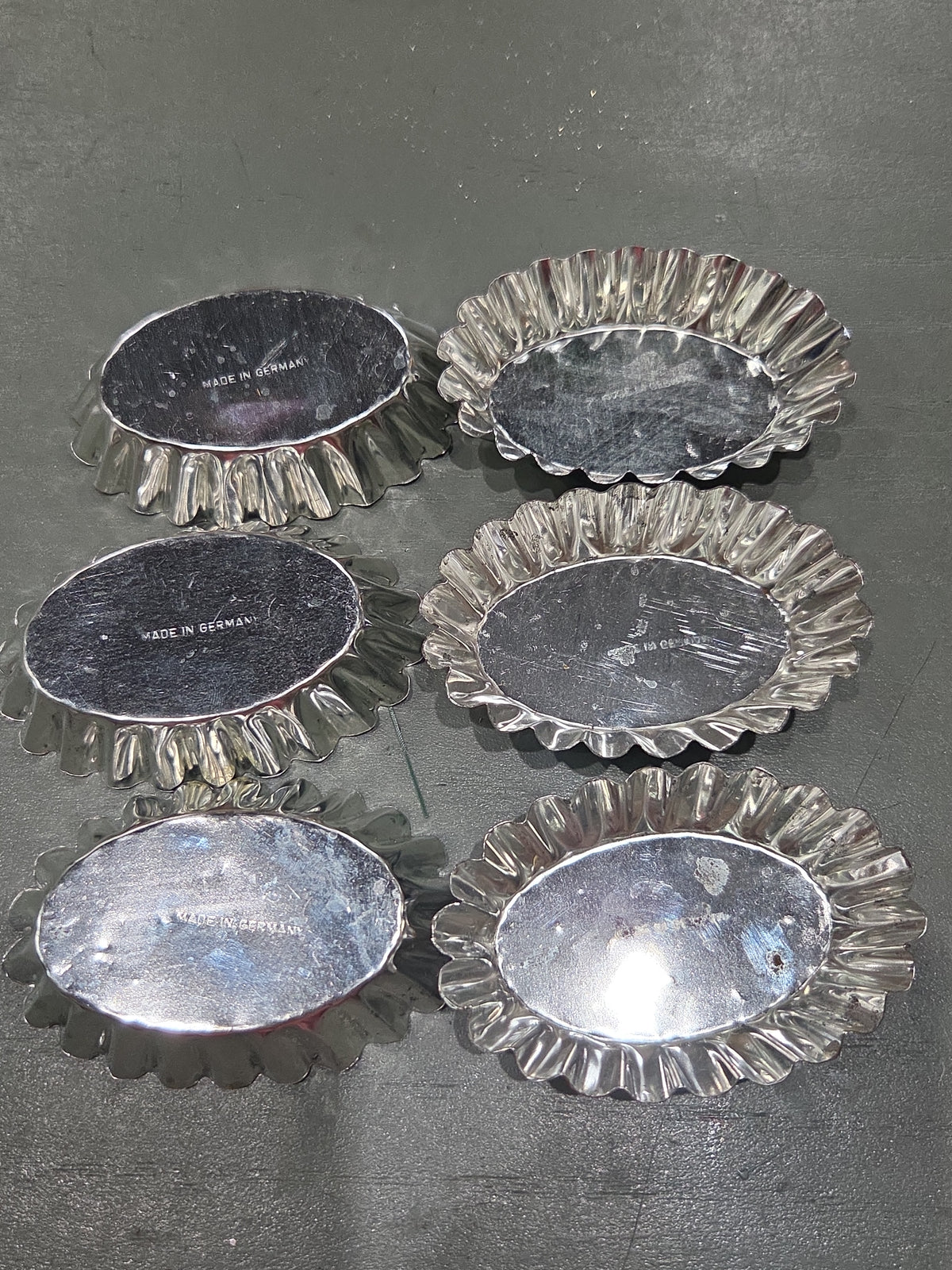 Vintage Small Oval Aluminum Fluted Tart Tin Baking Pans Made in Germany Set of 6