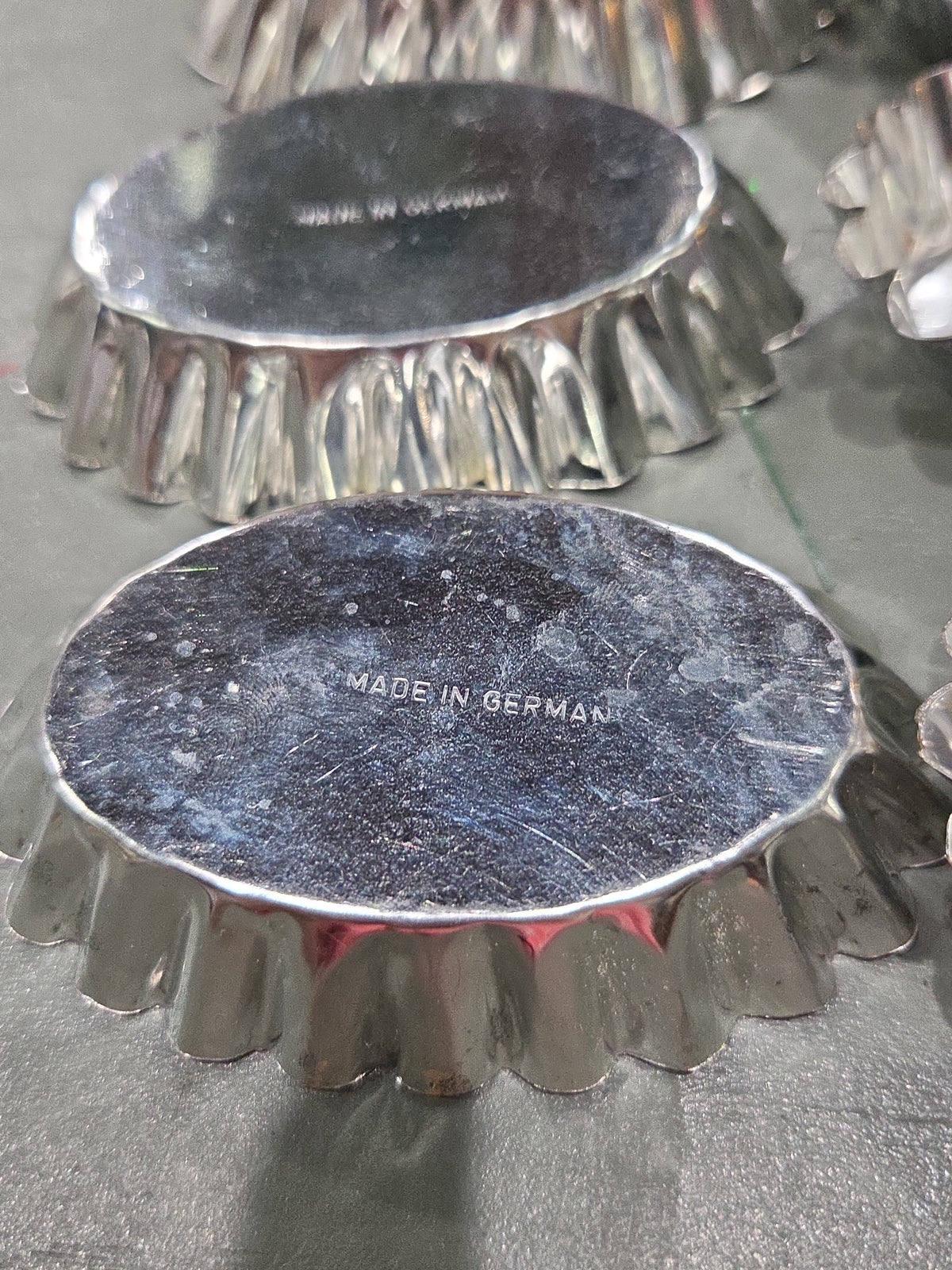 Vintage Small Oval Aluminum Fluted Tart Tin Baking Pans Made in Germany Set of 6