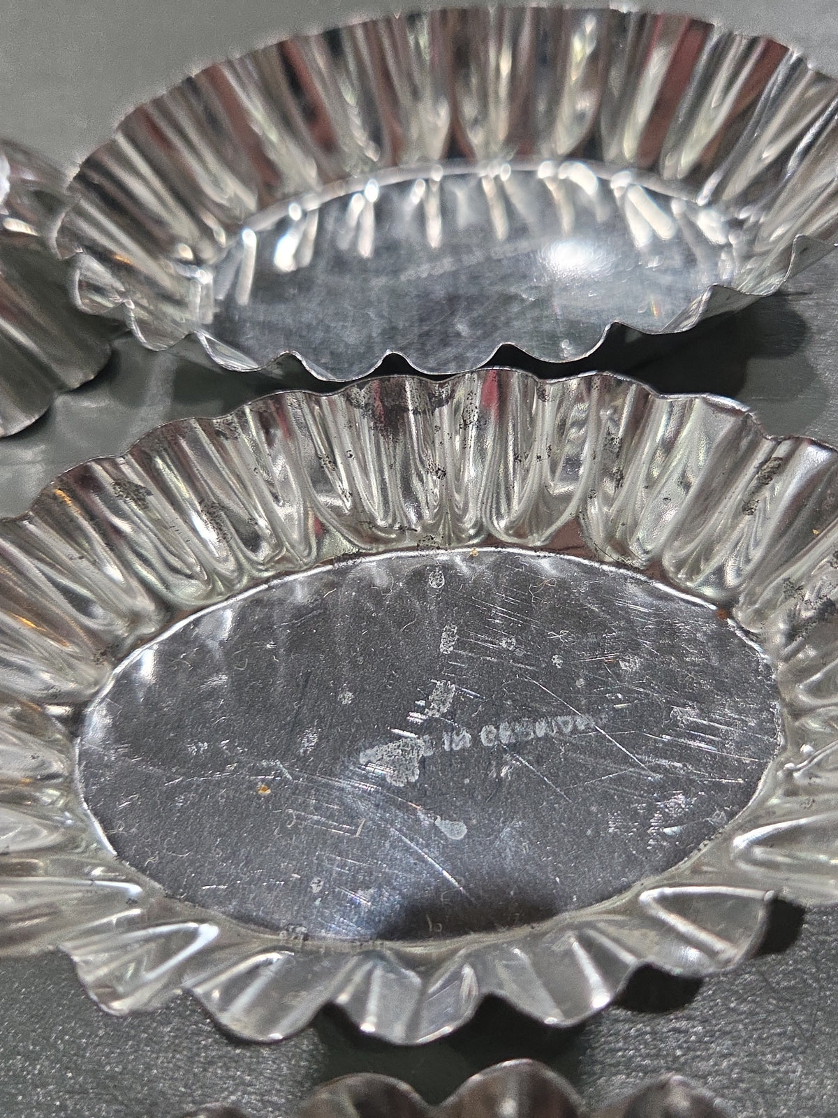 Vintage Small Oval Aluminum Fluted Tart Tin Baking Pans Made in Germany Set of 6