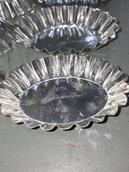 Vintage Small Oval Aluminum Fluted Tart Tin Baking Pans Made in Germany Set of 6