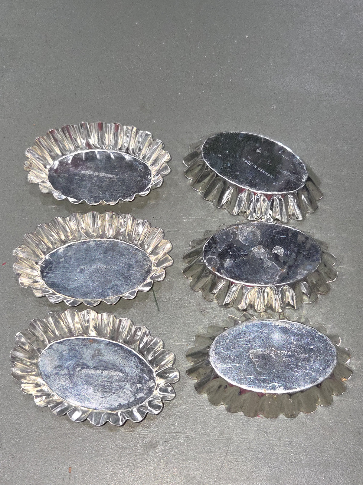 Vintage Small Oval Aluminum Fluted Tart Tin Baking Pans Made in Germany Set of 6