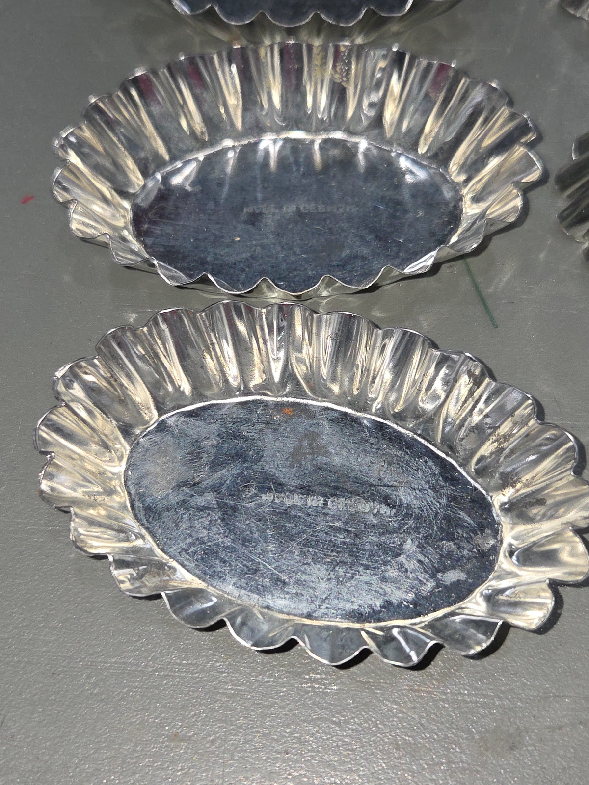 Vintage Small Oval Aluminum Fluted Tart Tin Baking Pans Made in Germany Set of 6