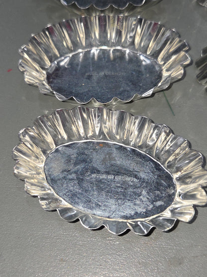 Vintage Small Oval Aluminum Fluted Tart Tin Baking Pans Made in Germany Set of 6