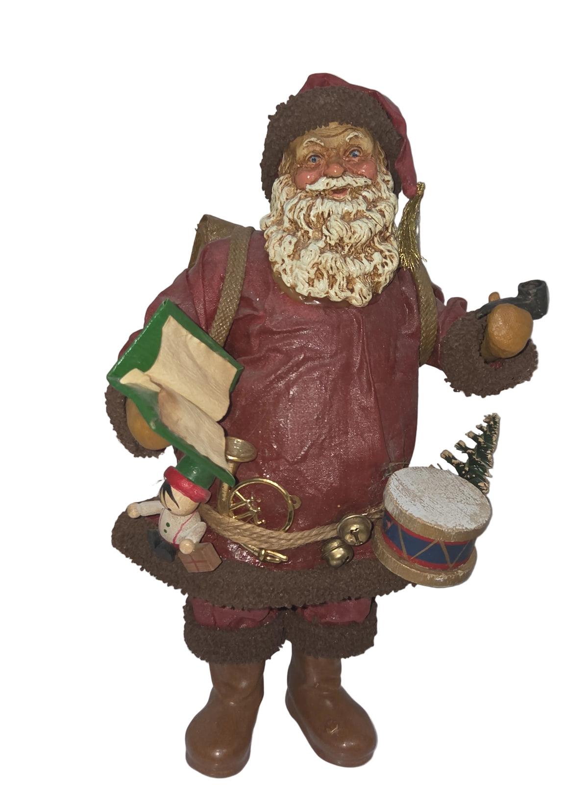 Vintage Santa Claus Paper Fabric Pipe Book Toys Bag 10"