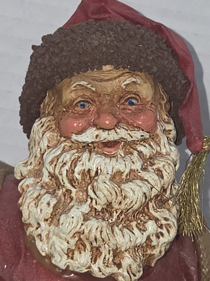Vintage Santa Claus Paper Fabric Pipe Book Toys Bag 10"