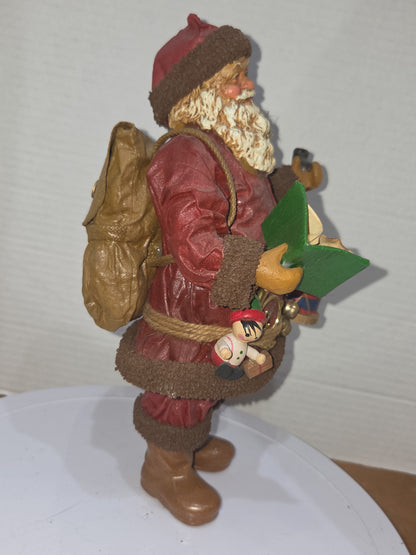 Vintage Santa Claus Paper Fabric Pipe Book Toys Bag 10"
