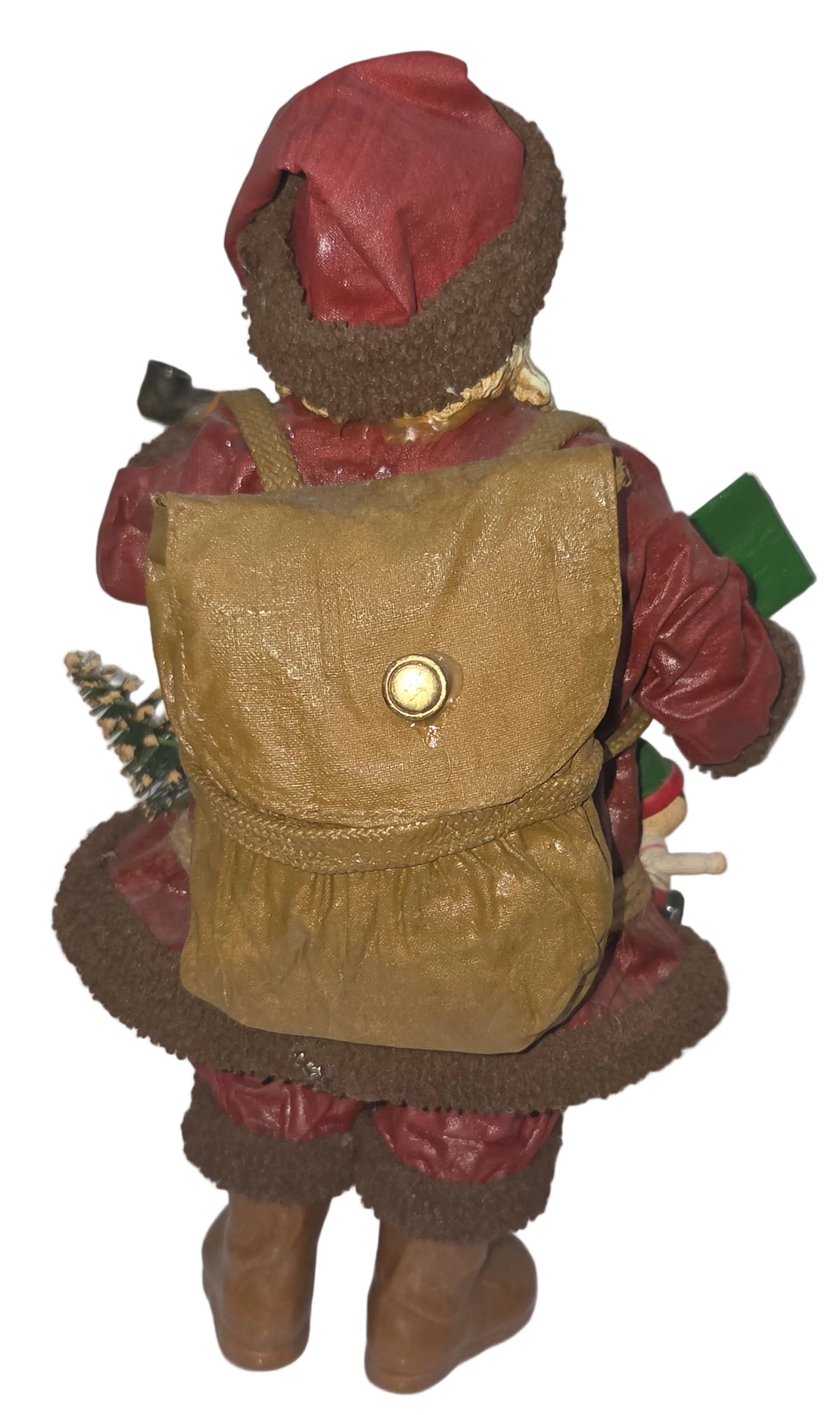 Vintage Santa Claus Paper Fabric Pipe Book Toys Bag 10"
