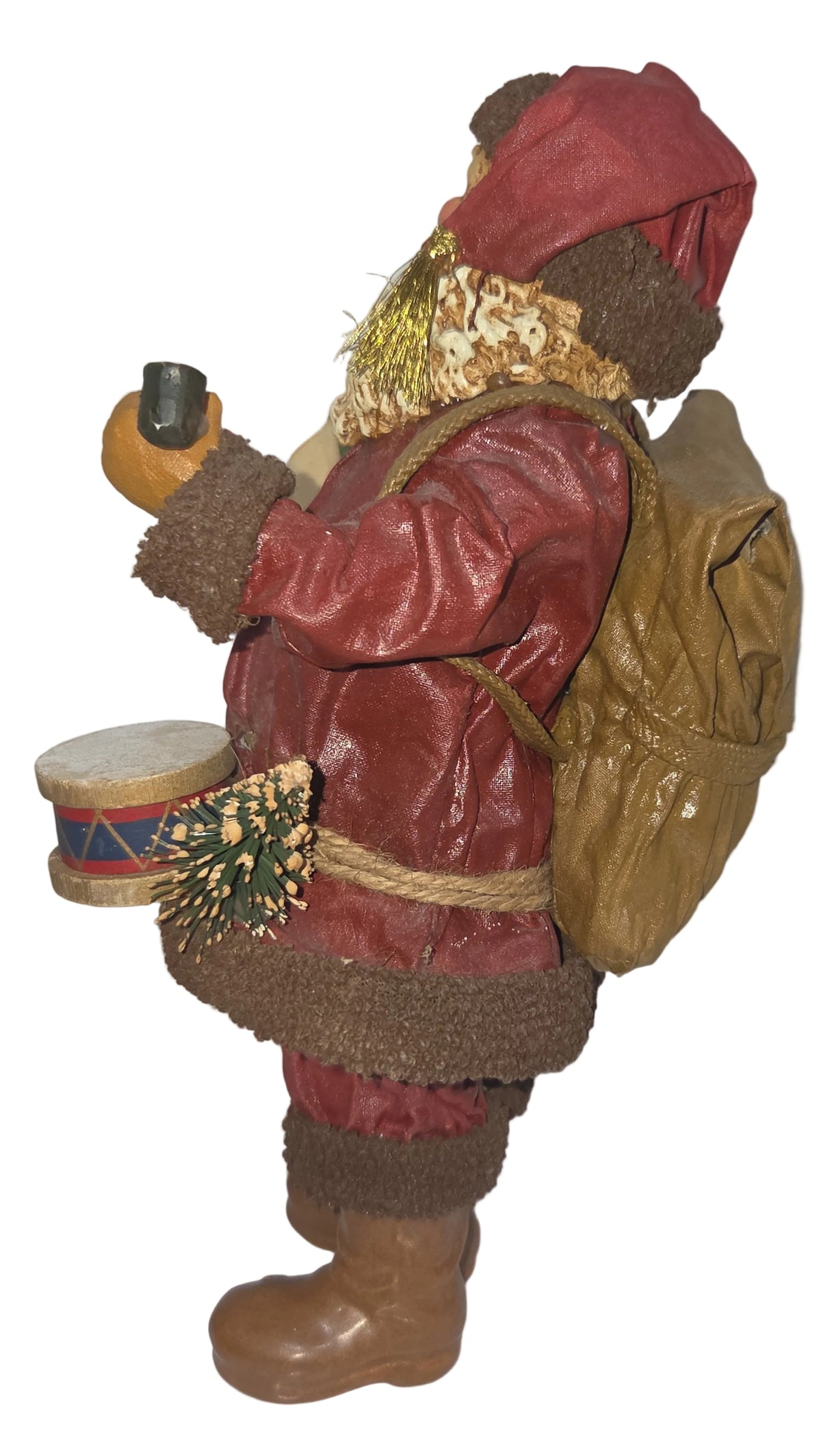 Vintage Santa Claus Paper Fabric Pipe Book Toys Bag 10"