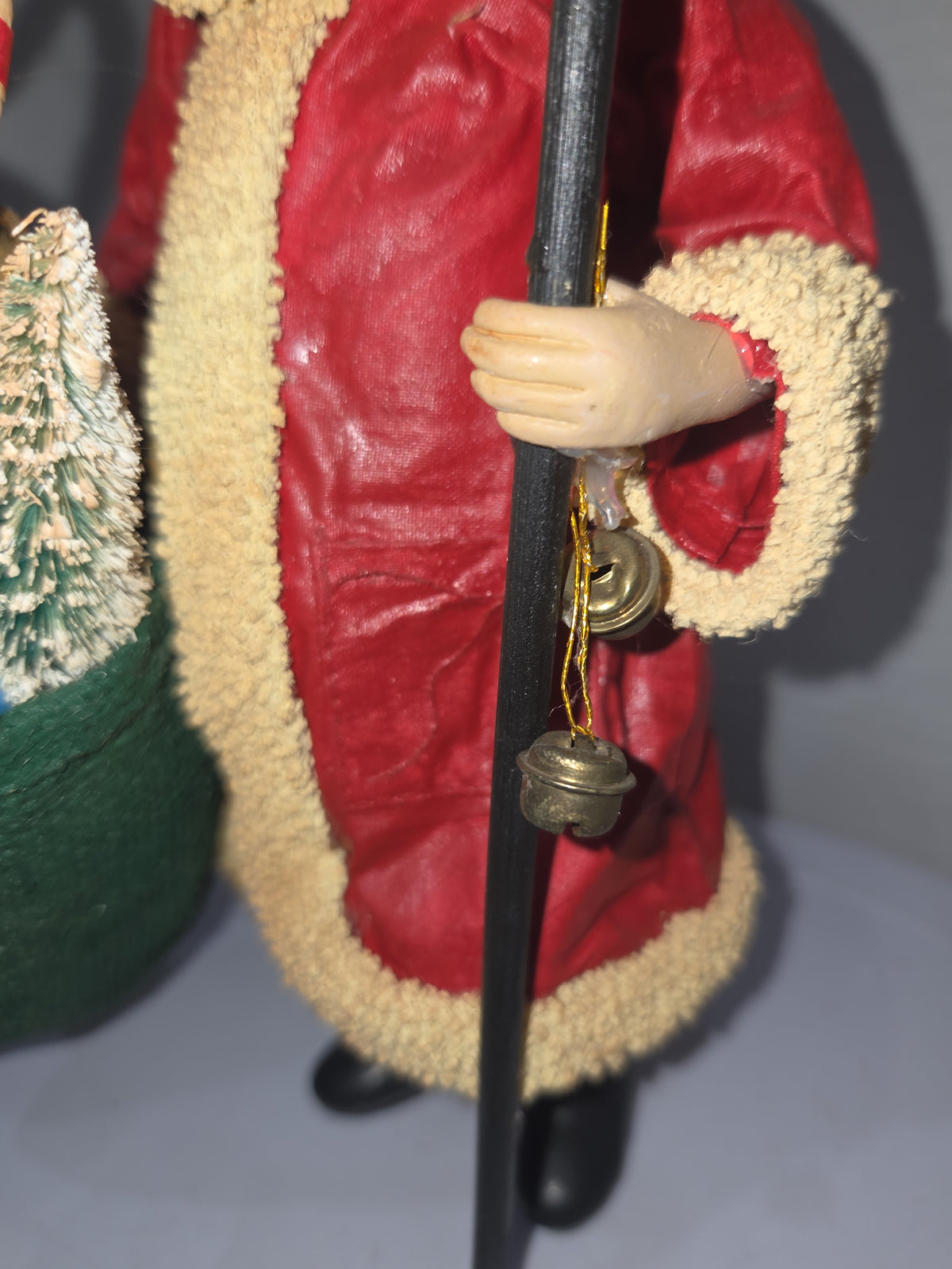 Vintage Santa Claus Kurt Adler Santa's World Paper-Fabric Mache Old World Santa Bag of Toys Staff 10"