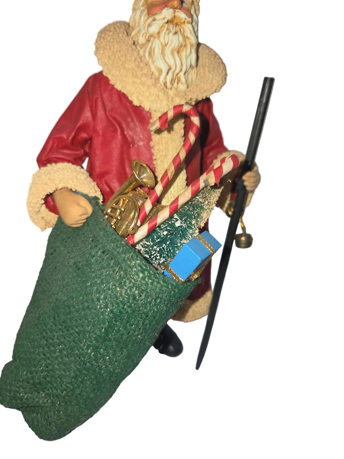 Vintage Santa Claus Kurt Adler Santa's World Paper-Fabric Mache Old World Santa Bag of Toys Staff 10"