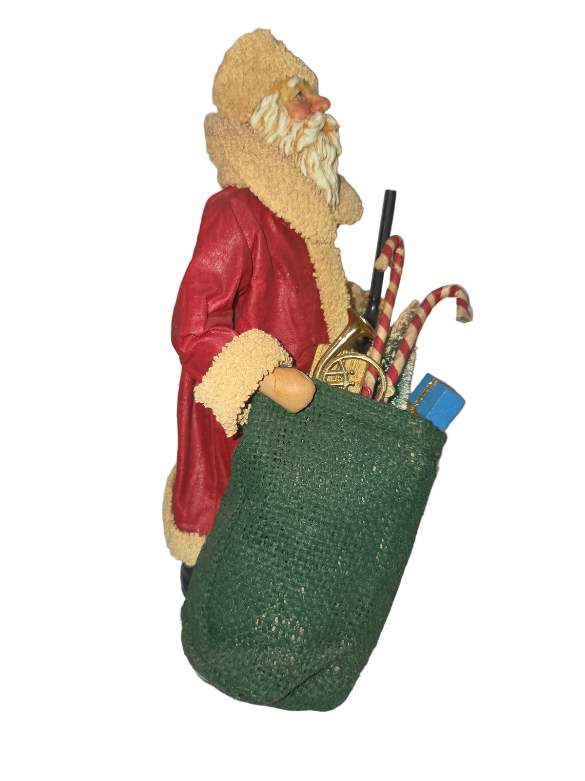Vintage Santa Claus Kurt Adler Santa's World Paper-Fabric Mache Old World Santa Bag of Toys Staff 10"