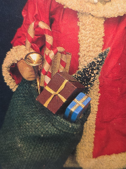 Vintage Santa Claus Kurt Adler Santa's World Paper-Fabric Mache Old World Santa Bag of Toys Staff 10"