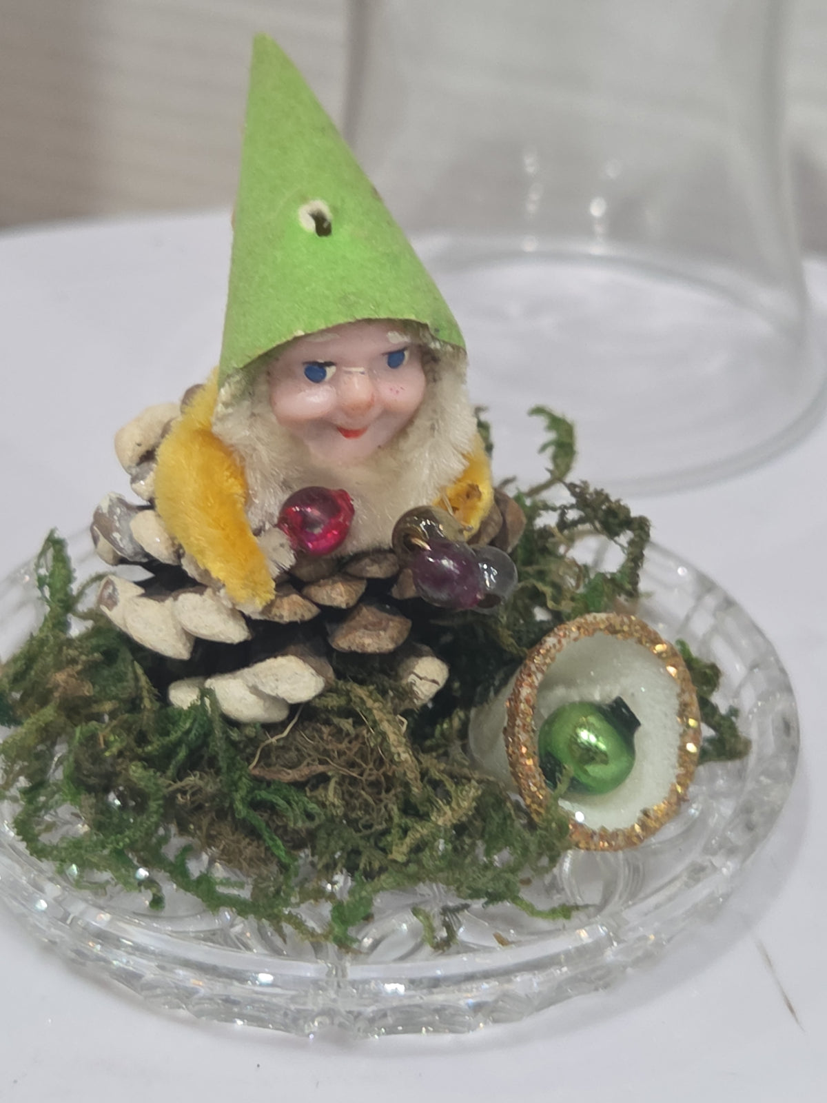 Vintage Pinecone Elf Gnome Dwarf with Maracas Band Ornament Chenille Plastic Face Mica Putz elf21 (Copy)