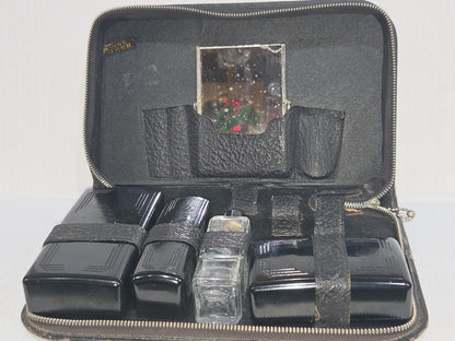 Vintage Men’s Grooming Travel Kit Toiletry Set Textured Leather