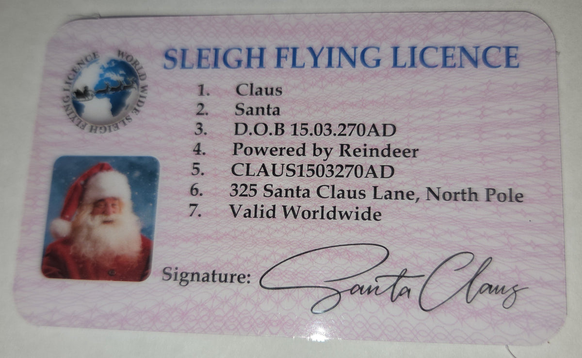 Santa Flying License – Christmas Morning Surprise Novelty Card