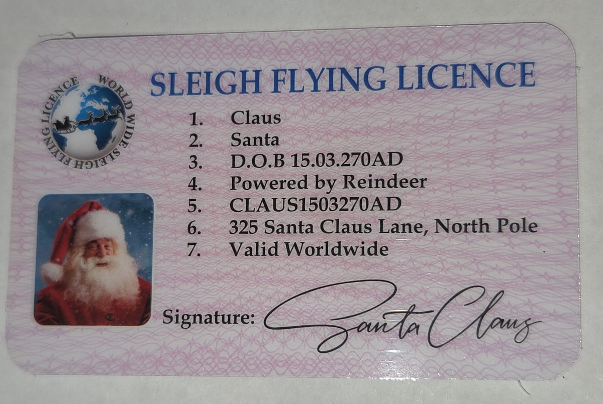 Santa Flying License – Christmas Morning Surprise Novelty Card