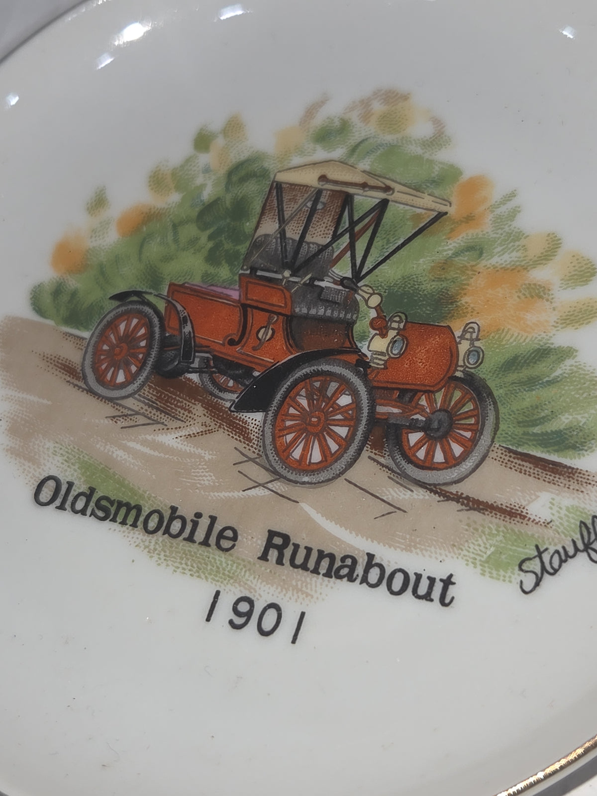 Vintage 4" Plates Set of 3 Arnart Creations Nash Rambler Runabout, Buick Touring Car, Oldsmobile Runabout Stauffer