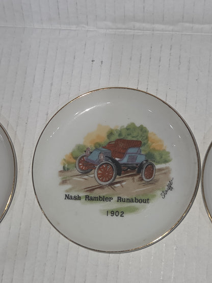 Vintage 4" Plates Set of 3 Arnart Creations Nash Rambler Runabout, Buick Touring Car, Oldsmobile Runabout Stauffer