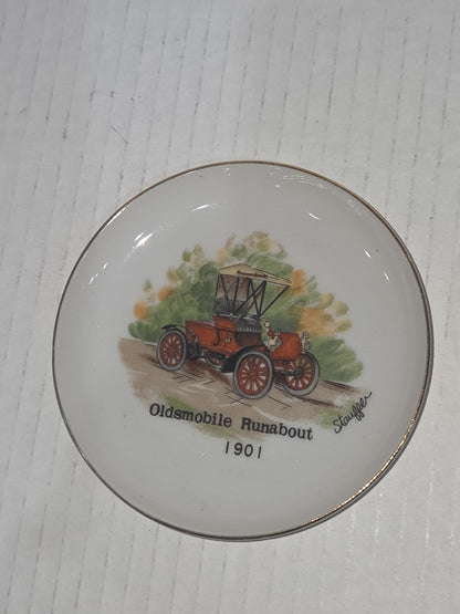 Vintage 4" Plates Set of 3 Arnart Creations Nash Rambler Runabout, Buick Touring Car, Oldsmobile Runabout Stauffer