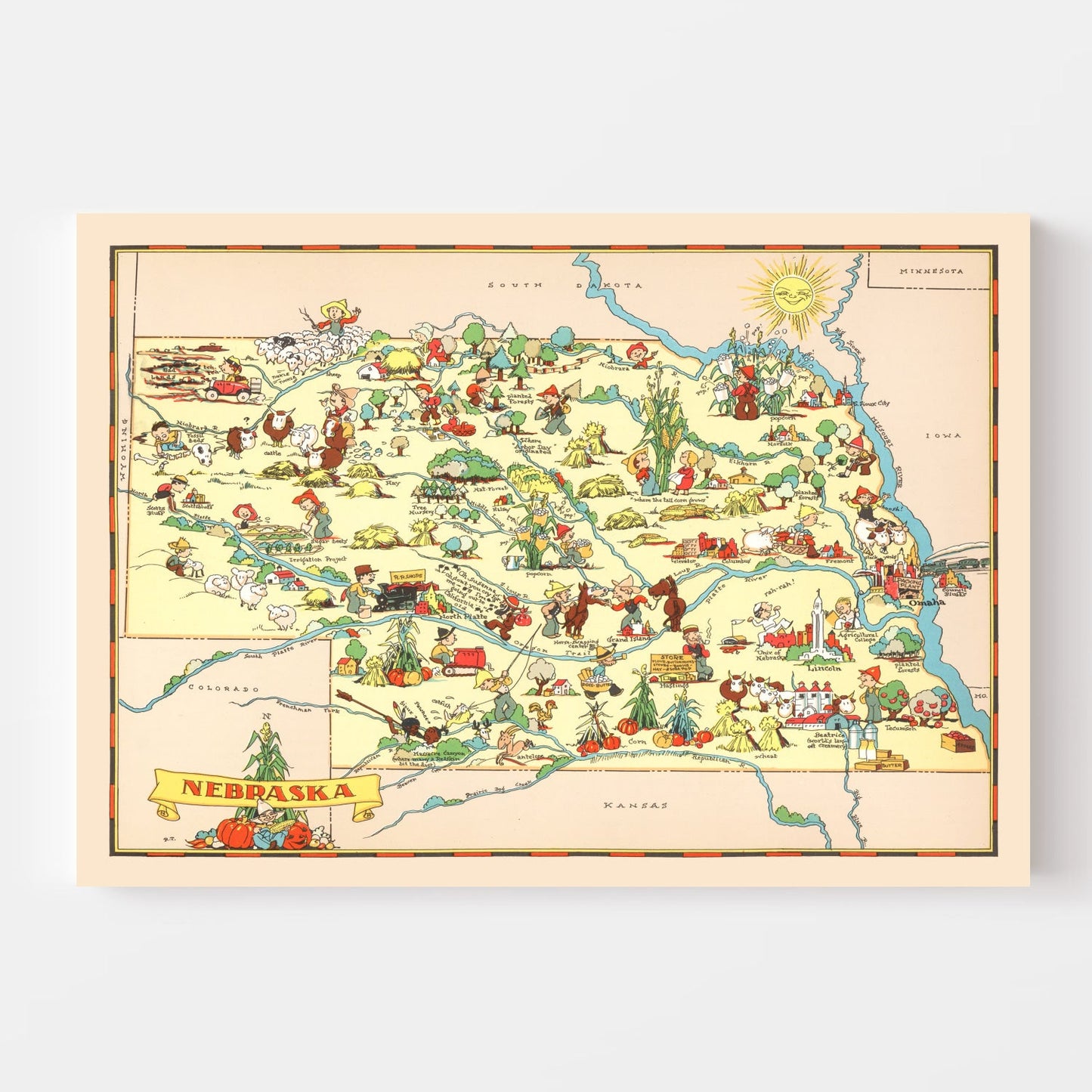 Vintage Map of Nebraska 1935 -Not available at Minden location-