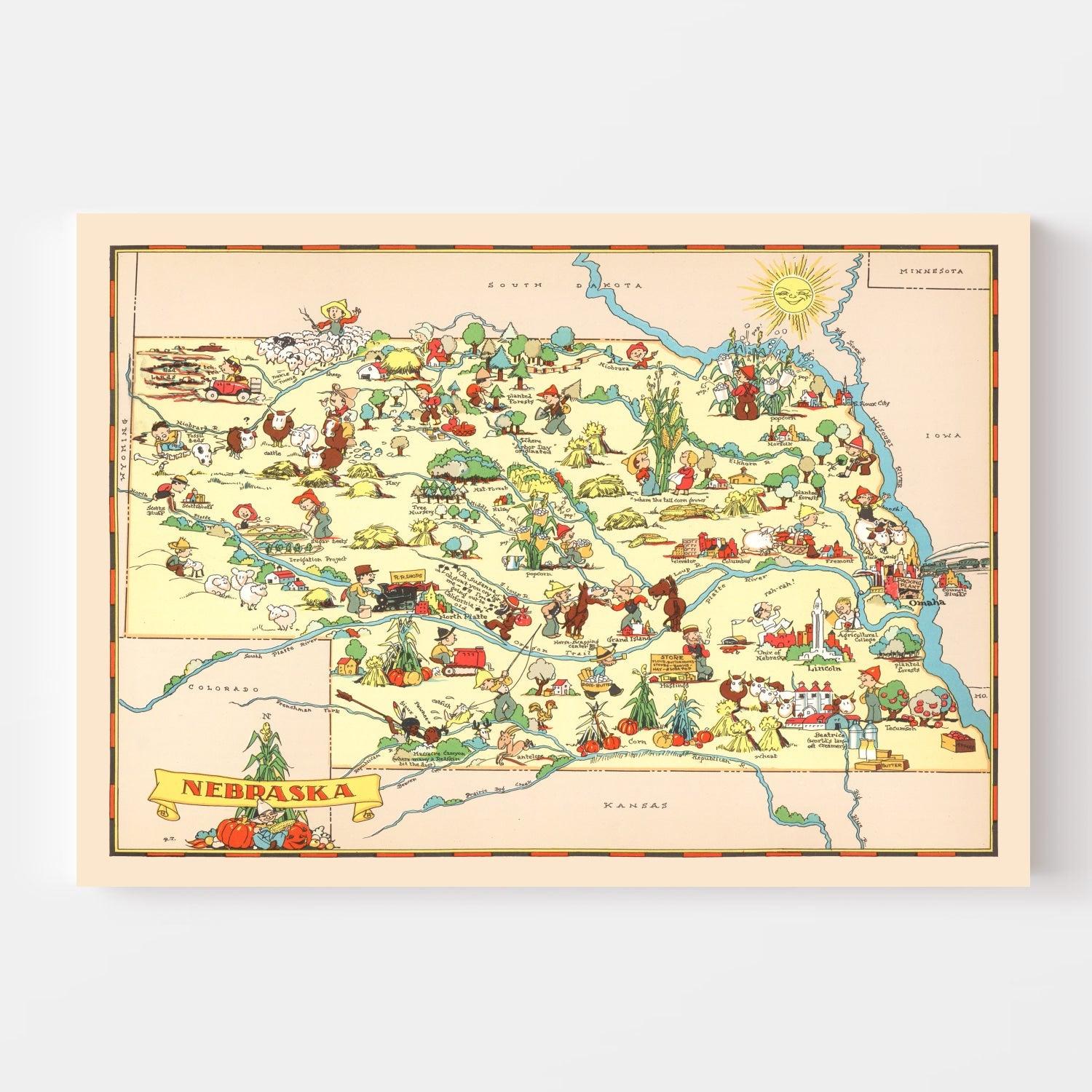 Vintage Map of Nebraska 1935 -Not available at Minden location-