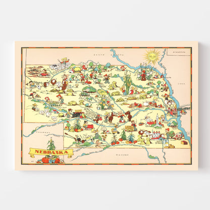 Vintage Map of Nebraska 1935 -Not available at Minden location-