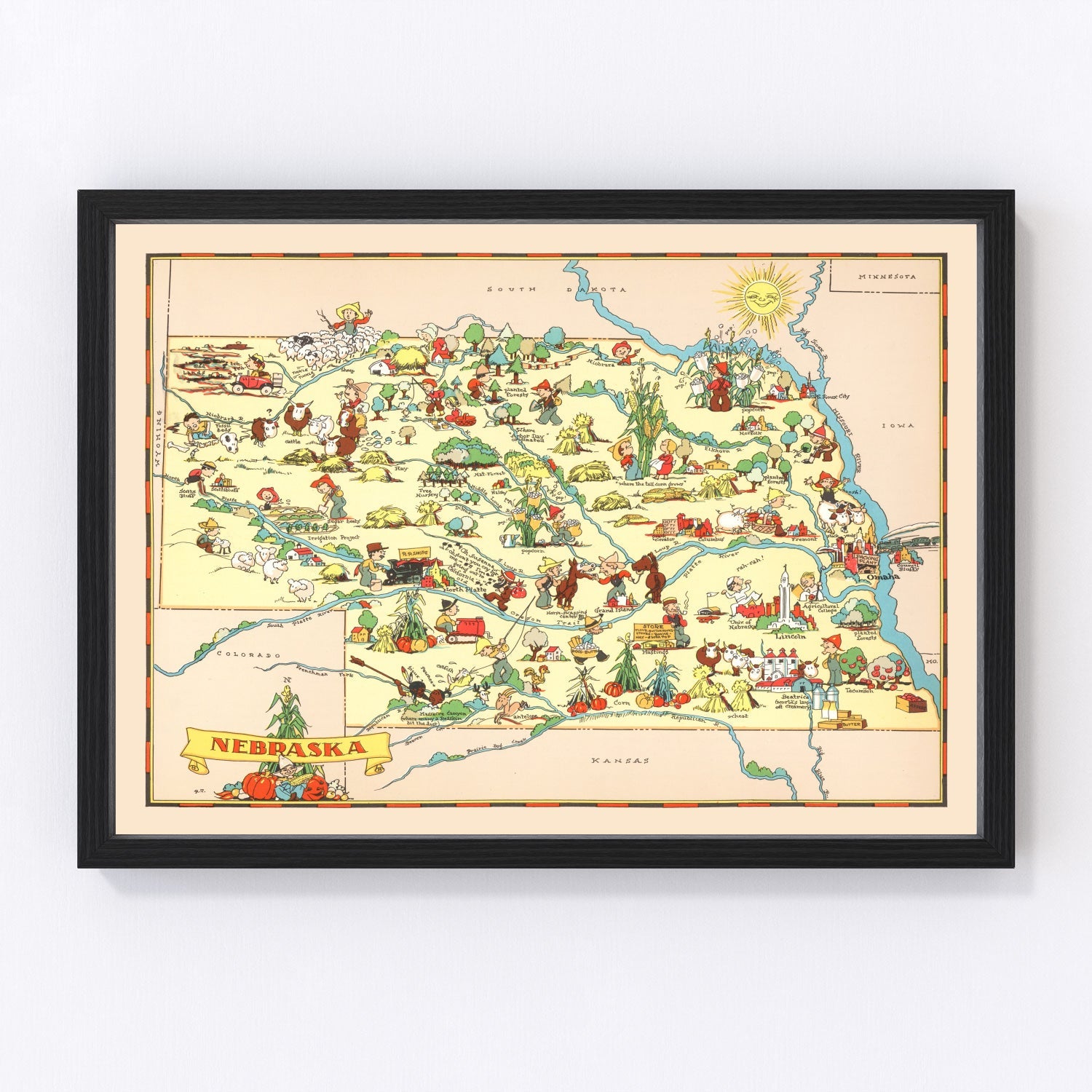 Vintage Map of Nebraska 1935 -Not available at Minden location-