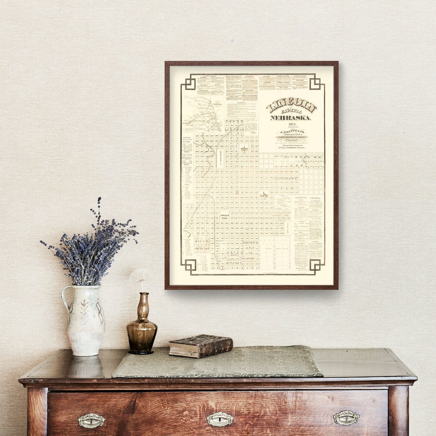 Vintage Map of Lincoln, Nebraska 1871 -Not available at Minden location-