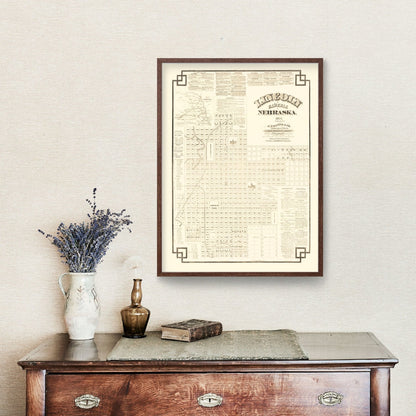 Vintage Map of Lincoln, Nebraska 1871 -Not available at Minden location-