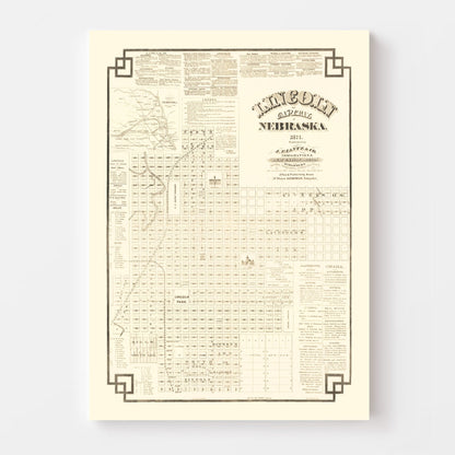 Vintage Map of Lincoln, Nebraska 1871 -Not available at Minden location-