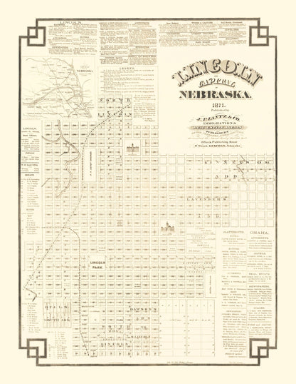 Vintage Map of Lincoln, Nebraska 1871 -Not available at Minden location-
