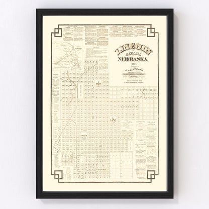 Vintage Map of Lincoln, Nebraska 1871 -Not available at Minden location-