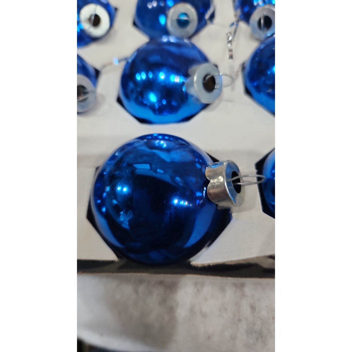vintage box of blue Pyramid ornaments